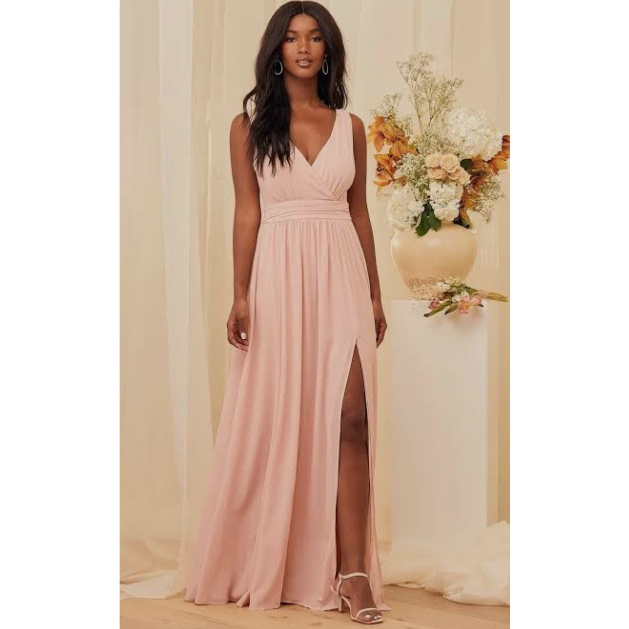 Nwt Lulus Thoughts Of Hue Blush Pink Maxi Dress Sz Xs Surplice Prom Bridesmaid